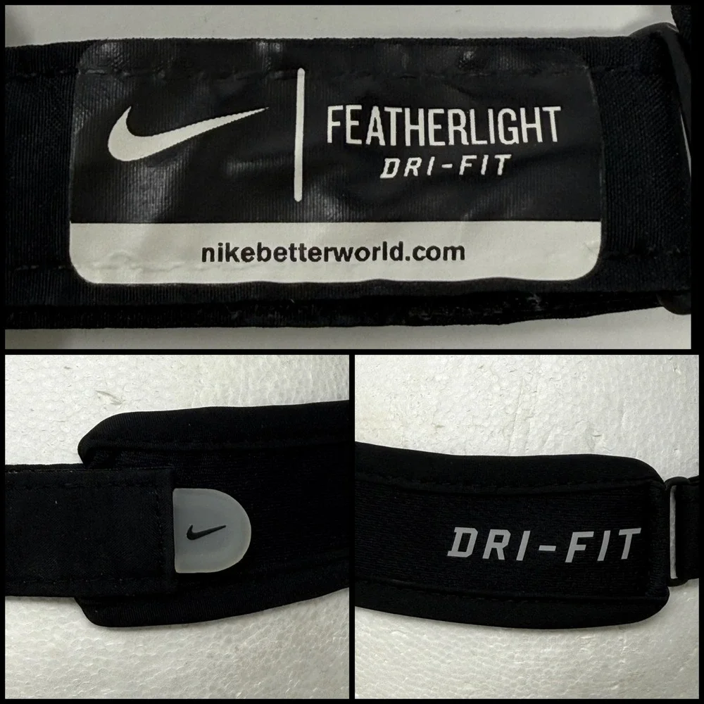 Nike Featherlight Dri-FIT Visor Black Adjustable Running Tennis Hat Swoosh Logo